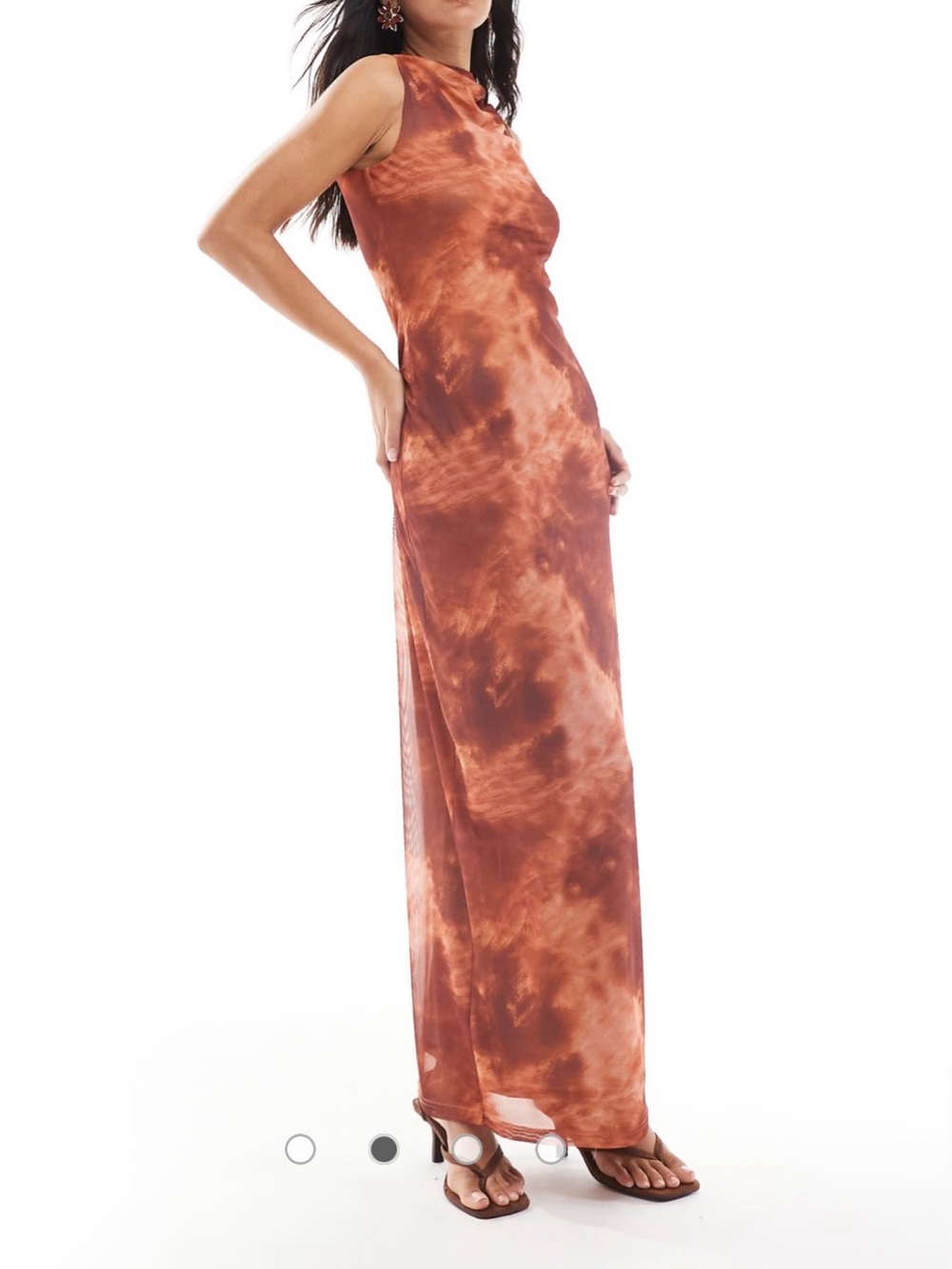 4th & Reckless Becka Maxi Dress Rust Blurred Abstract Mesh Cowl Neck Size XL NWT
